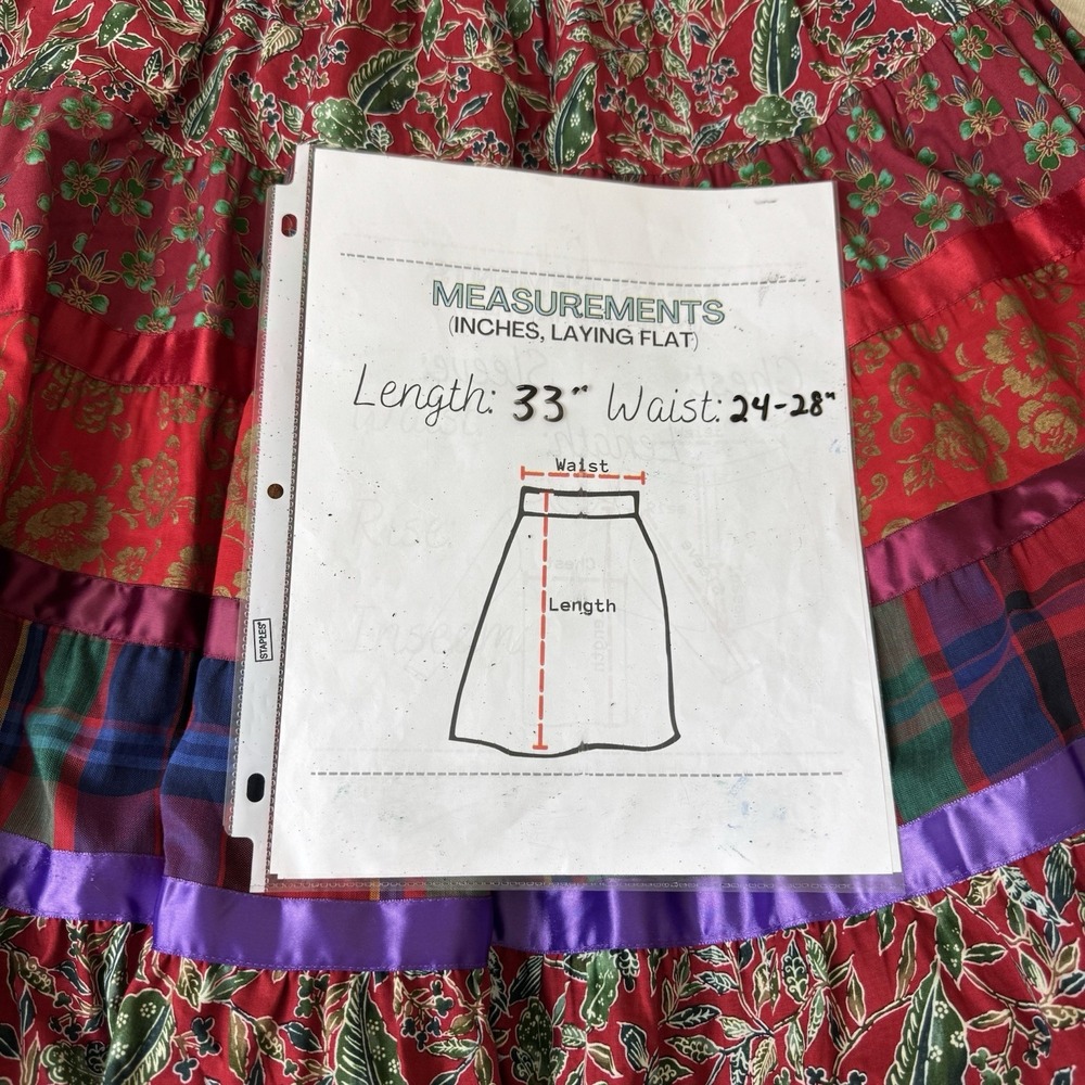 Women's Bohemian Tiered Patchwork Midi Skirt Size XS Gypsy Hippie Square Dance - Picture 2 of 5